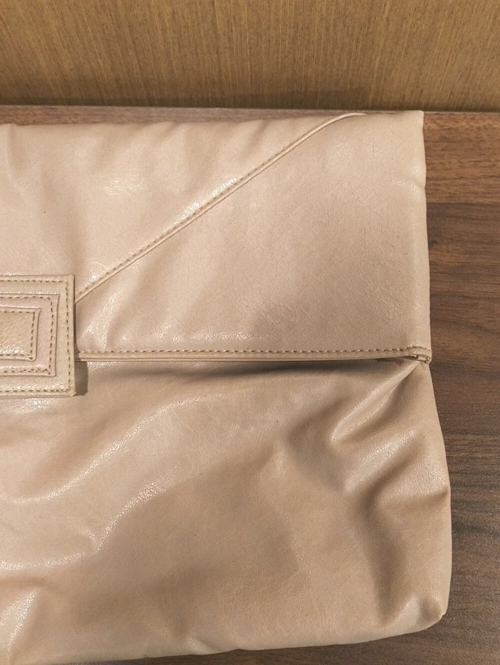 Vintage 1980s Beige Fold-Over Wristlet Clutch - Neutral Women's Bag